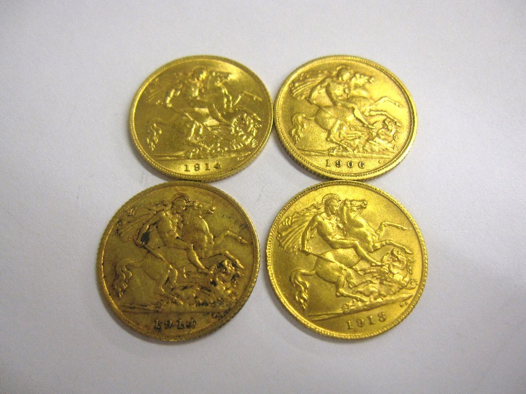 Appraisal: Three George V half sovereigns dated and and an Edward