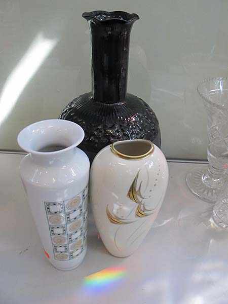 Appraisal: TWO GERMAN PORCELAIN VASES INCL ALKA AND A BLACK GLASS