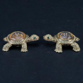 Appraisal: Set of Two L'Objet Gold Plated and Swarovski Crystals Turtle