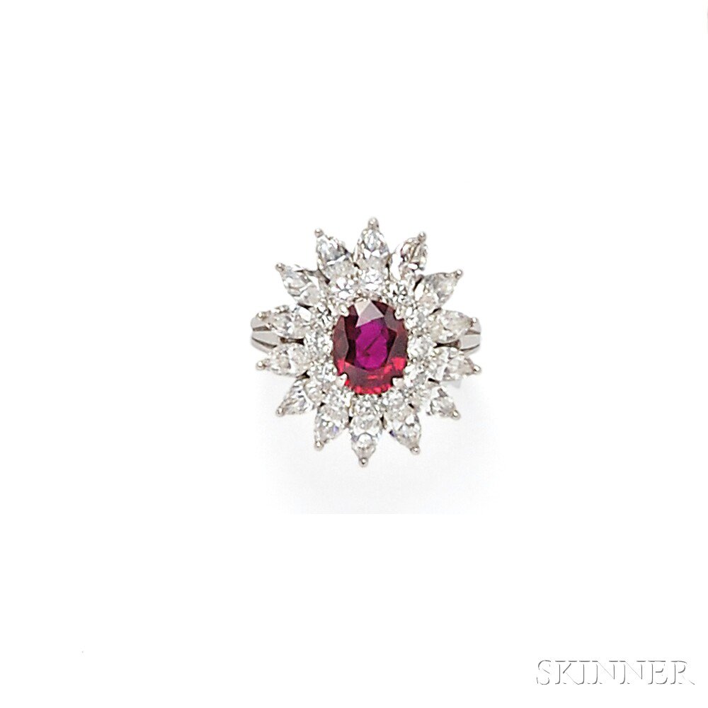 Appraisal: Platinum Ruby and Diamond Ring Tiffany Co prong-set with an