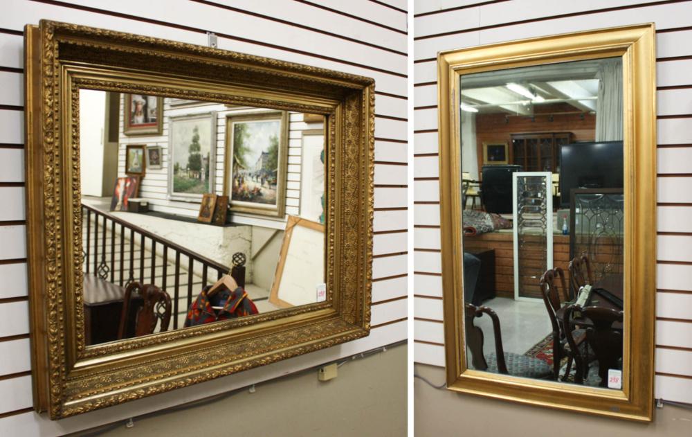 Appraisal: TWO ANTIQUE GILT-WOOD WALL MIRRORS American c both rectangular one