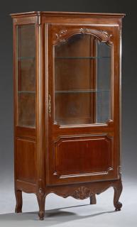 Appraisal: French Louis XV Style Carved Walnut Display Cabine French Louis