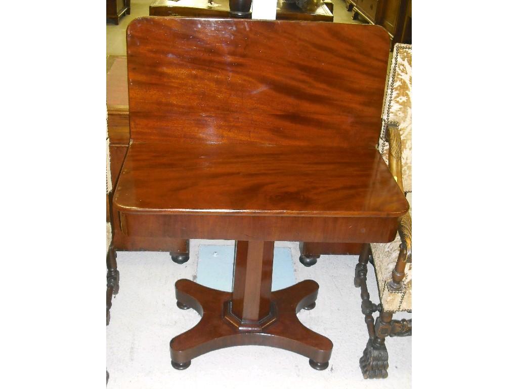 Appraisal: Victorian mahogany fold-over tea table the rectangular top upon an