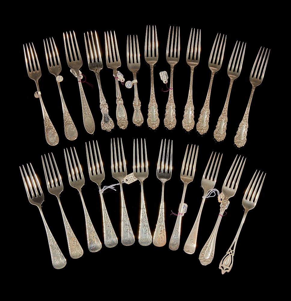 Appraisal: Assorted Silver Forks Assorted silver forks comprising fourteen sterling forks