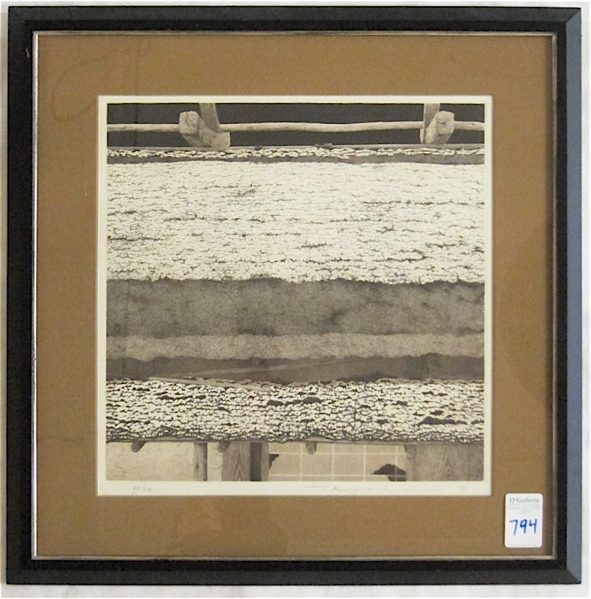 Appraisal: TANAKA RYOHEI ETCHING Japan born Thatched roof composition Image measures