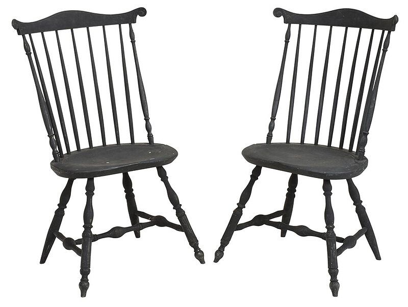 Appraisal: Pair Black Painted Windsor Side Chairs th century each with