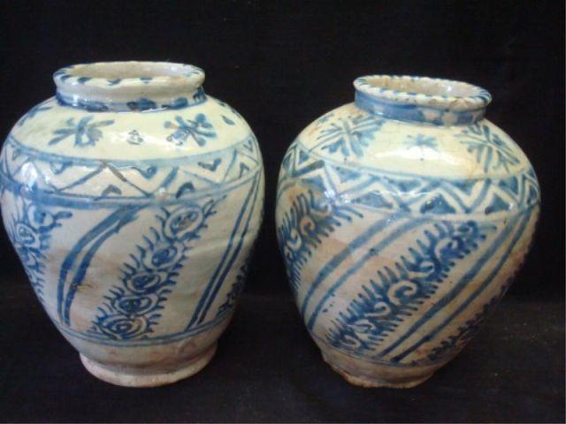 Appraisal: Pair of Asian Blue and White Antique Jars Dimensions h