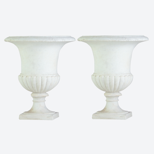 Appraisal: Pair of large carved marble campana urns on original bases