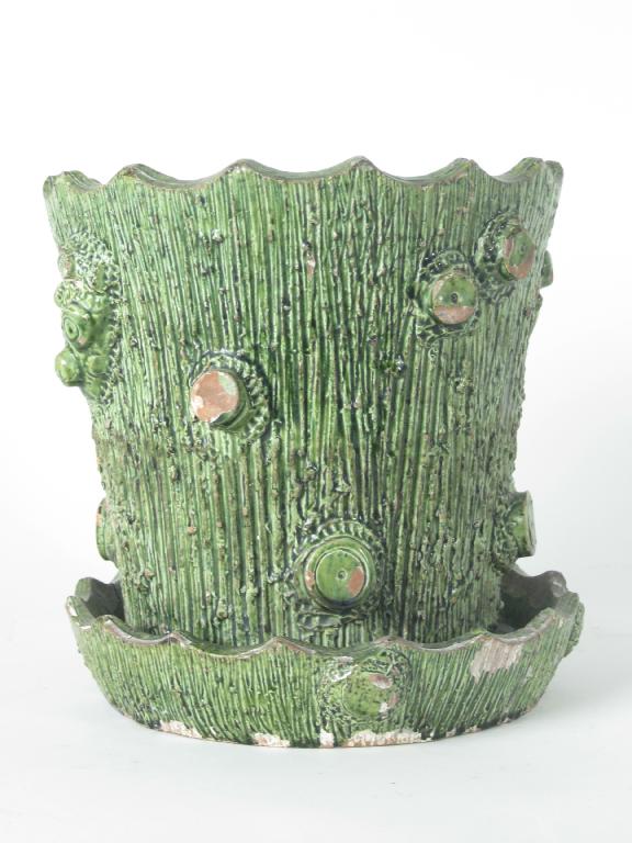 Appraisal: A Ewenny green pottery Jardinaire on stand A F