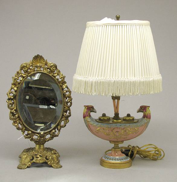 Appraisal: A Continental gilt bronze mounted porcelain encrier now as lamp