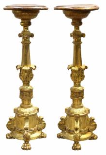 Appraisal: Pair of North Italian giltwood carved and faux marble polychrome