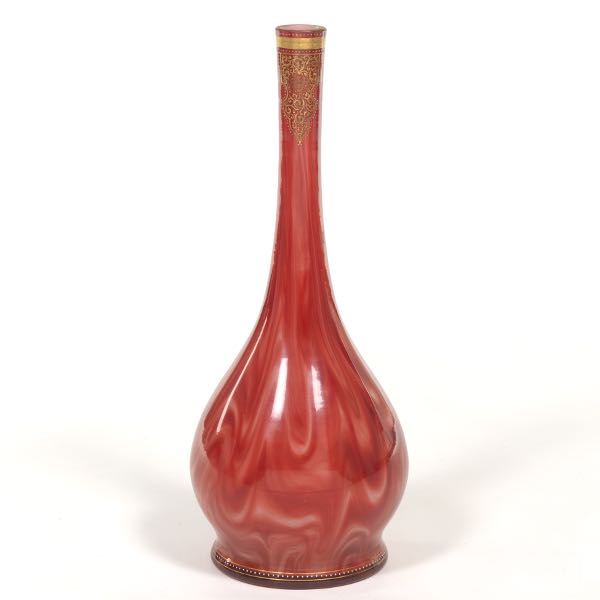 Appraisal: RARE LARGE LOETZ CARNELO GLASS BOTTLE VASE WITH GILT ARABESQUE