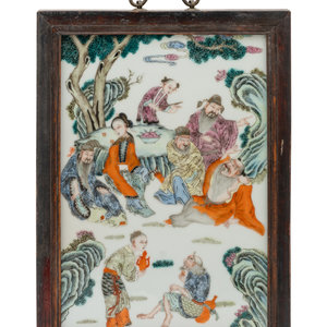 Appraisal: A Chinese Famille Rose Porcelain Hanging Screen the porcelain plaque