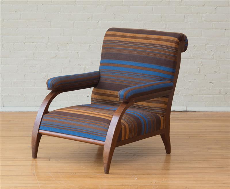 Appraisal: GUSTAV SURRURIER-BOVY LOUNGE UPHOLSTERED MAHOGANY CHAIR x x in Estimate