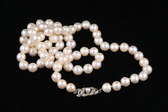 Appraisal: MATCHED SEMI-BAROQUE CULTURED PEARL NECKLACE - mm pearls silver clasp