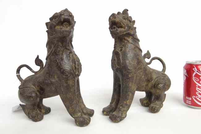 Appraisal: Pair Asian Foo Dogs figures metal casing with composition ''