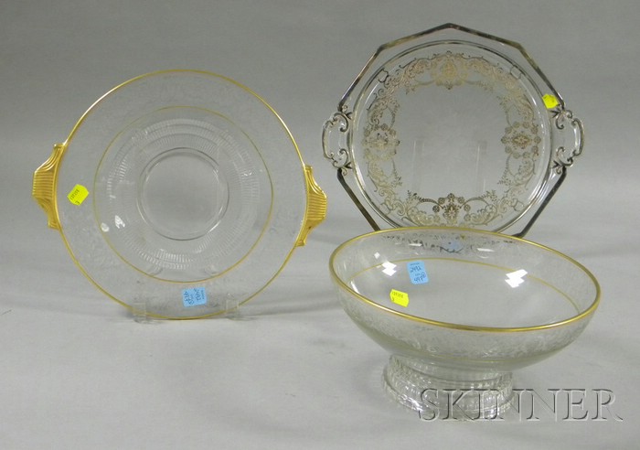 Appraisal: Colorless Glass Gilt-rimmed Punch Bowl and Undertray together with a