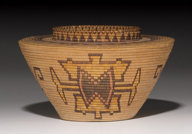 Appraisal: Panamint Shoshoni basket bottleneck shape with a polychrome geometric design