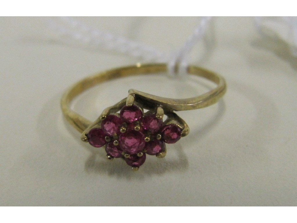 Appraisal: Nine carat gold ruby cluster ring in a diamond shape