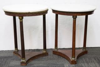 Appraisal: Empire Gueridon Tables Wood Marble Two similar veneer and marble-top