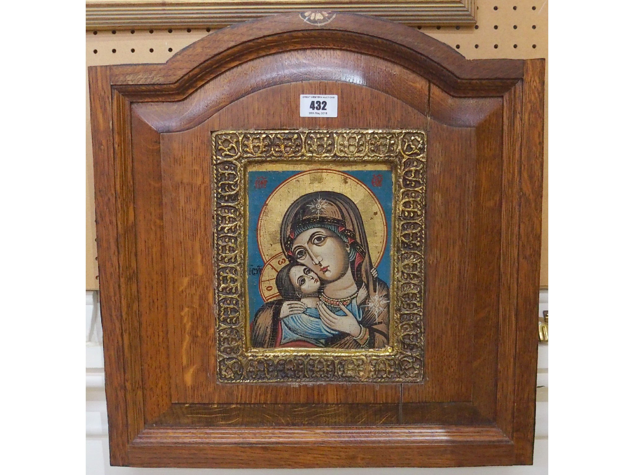 Appraisal: G LOMSKY Bulgarian Madonna and Christ child oak frame by