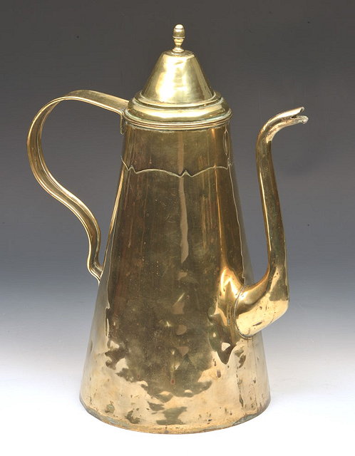 Appraisal: A LARGE TH CENTURY BRASS TAPERING JUG with acorn finial