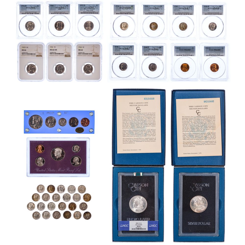 Appraisal: US COIN ASSORTMENTIncluding an -CC uncirculated Morgan and a -CC