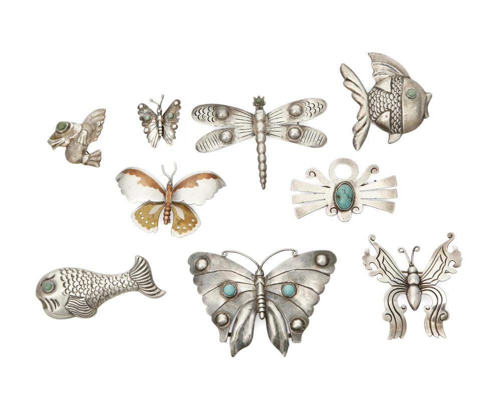 Appraisal: A group of figurative Mexican silver brooches Mid Late th