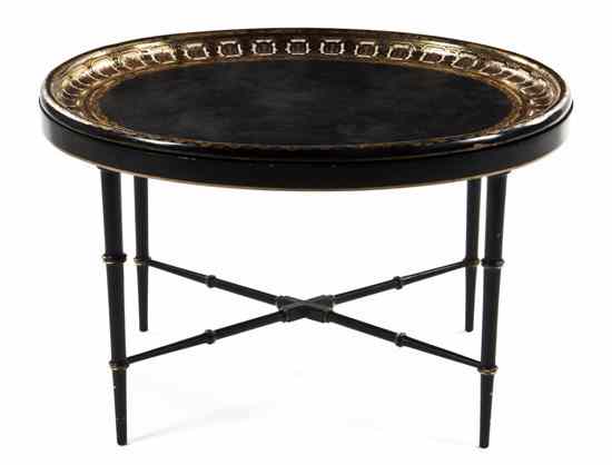 Appraisal: A Lacquered and Parcel Gilt Tray on Stand the oval