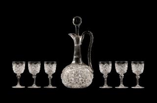 Appraisal: American Brilliant Cut Glass Russian Decanter Set Attributed to Christian