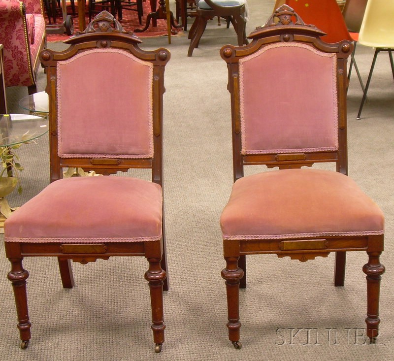 Appraisal: Pair of Victorian Renaissance Revival Upholstered Carved Walnut Parlor Side