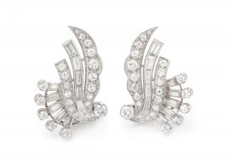 Appraisal: A Pair of Platinum and Diamond Earclips dwts A Pair