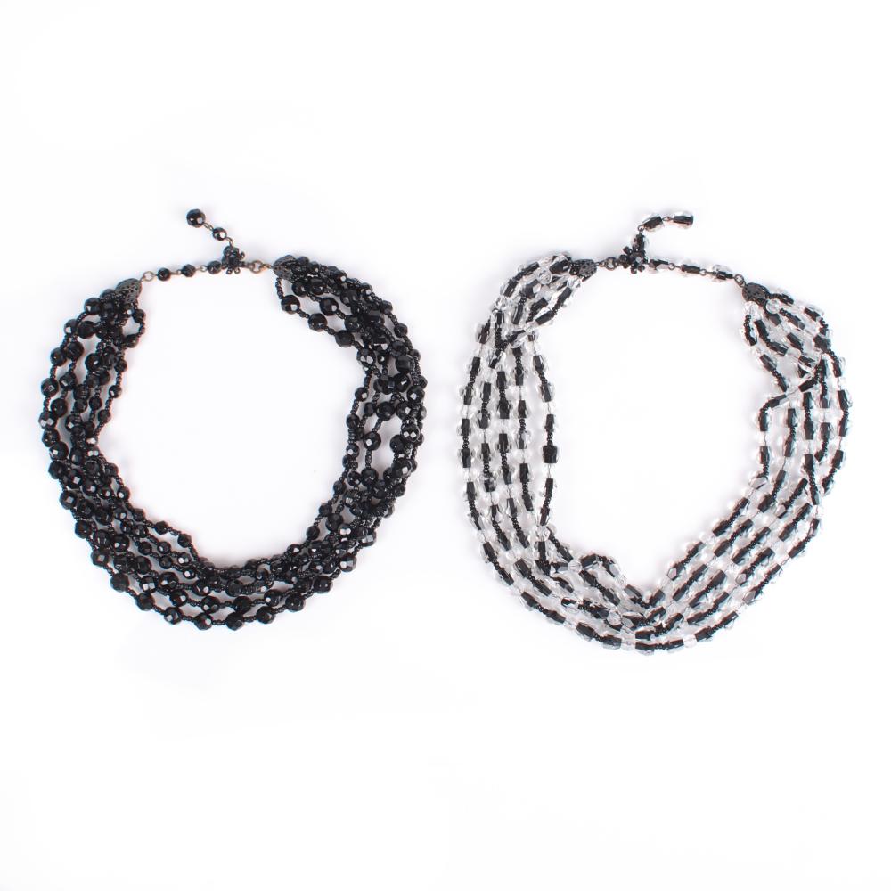 Appraisal: TWO MIRIAM HASKELL NECKLACES MULTI-STRAND GRADUATED BLACK GLASS BEAD COLLAR