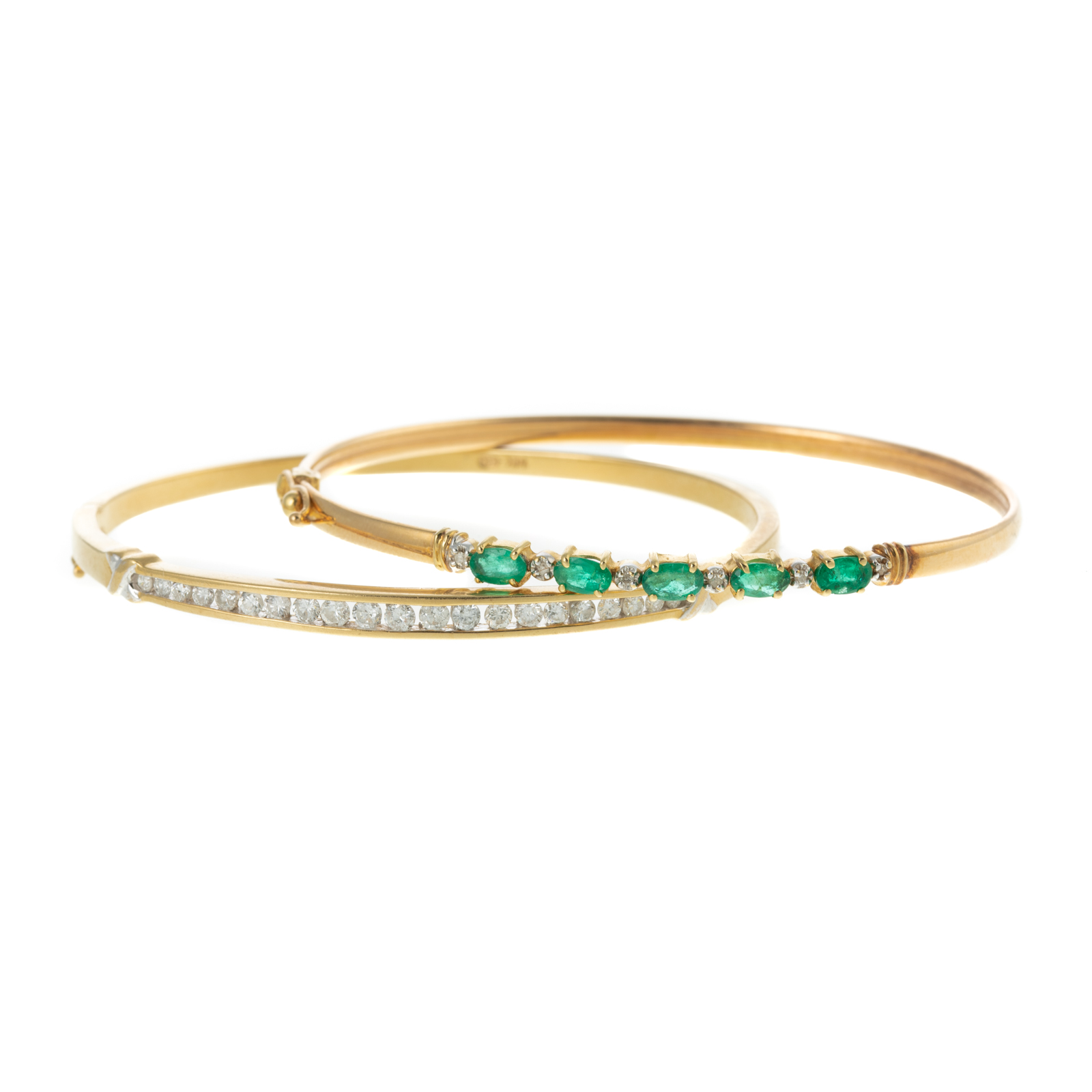 Appraisal: A K DIAMOND BANGLE EMERALD DIAMOND BANGLE K yellow gold