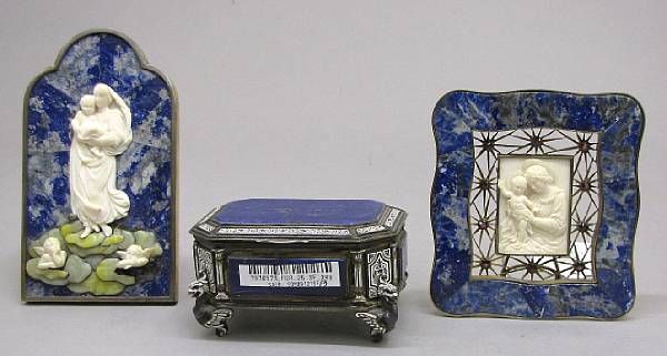 Appraisal: Three silver gilt mounted sodalite or lapis lazuli articles Comprising