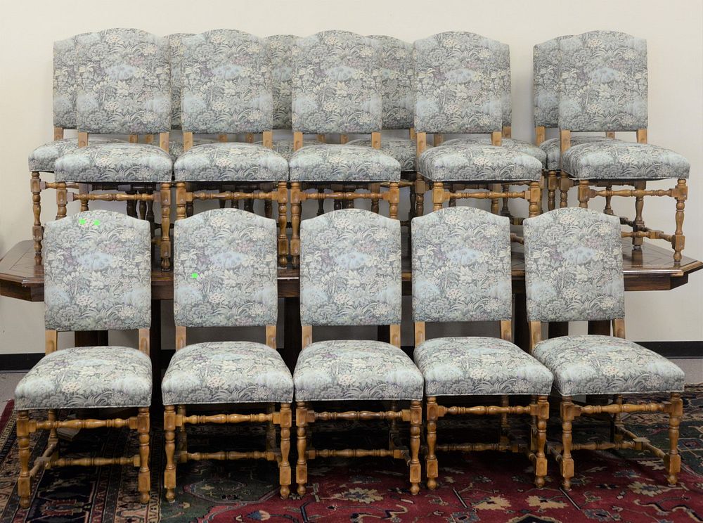 Appraisal: Set of Sixteen Custom Dining Chairs with turned stretchers along