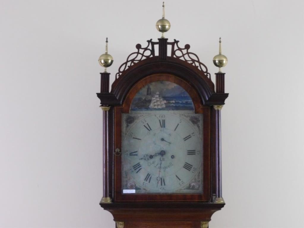 Appraisal: AMERICAN TALL CASE CLOCK CA - MAHOGANYwith satinwood line inlay