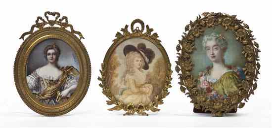 Appraisal: A Group of Three Portrait Miniatures depicting ladies in period