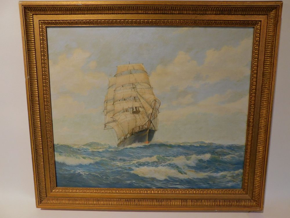 Appraisal: WJ POPHAM CLIPPER SHIP PAINTING Oil on canvase of a