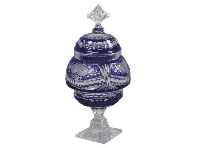 Appraisal: European cobalt blue cut to clear lead crystal compote measures