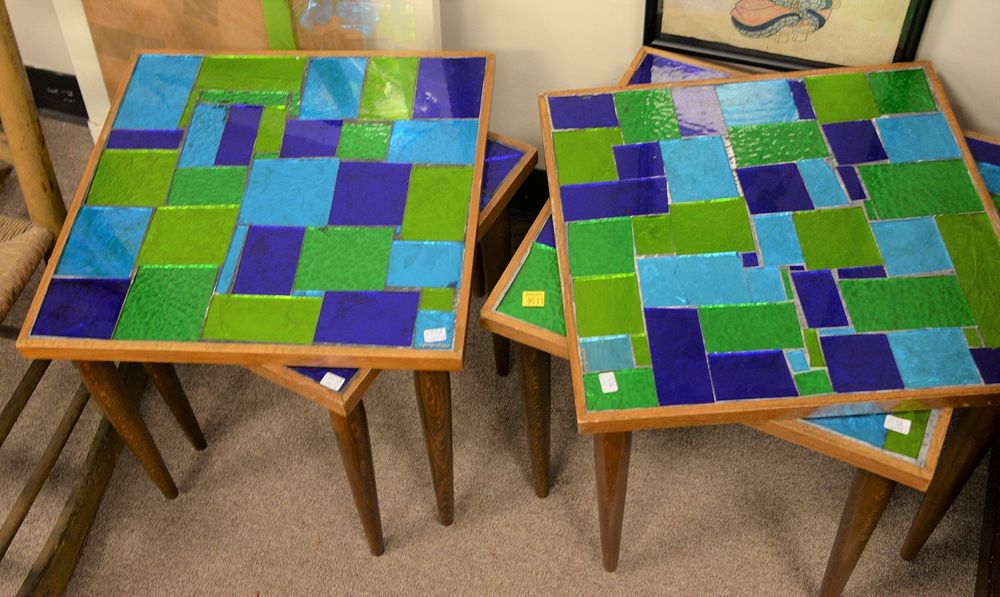 Appraisal: Set of four tile-top tables signed George's Brand Set of