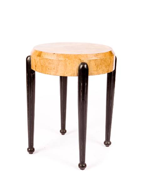 Appraisal: An Art Deco style burled maple and ebonized table height