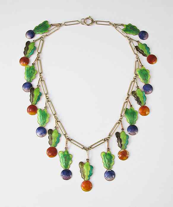 Appraisal: VERMEIL SILVER AND ENAMELED NECKLACE k gold filled necklace with