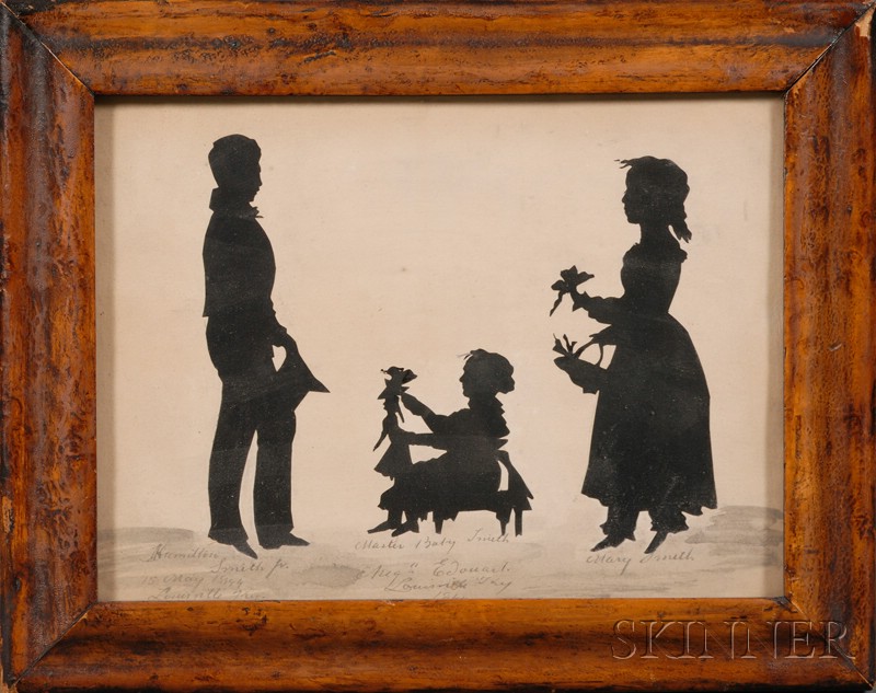 Appraisal: Framed Silhouette of Three Children America mid- th century the