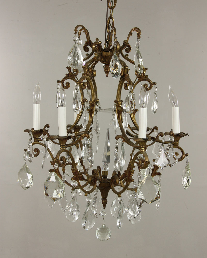 Appraisal: - French Style Brass and Crystal Chandelier French style chandelier