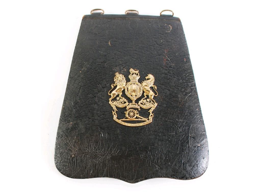 Appraisal: EARLY TH CENTURY ROYAL ARTILLERY BLACK LEATHER SABRETACHE with textured