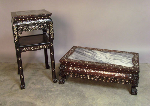 Appraisal: Two Chinese mother of pearl inlaid stands h l and