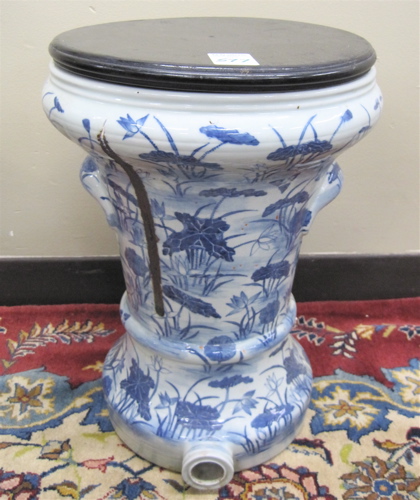 Appraisal: CHINESE PORCELAIN WATER URN an underglazed blue and white vessel