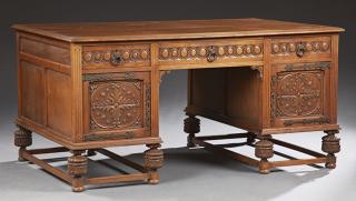 Appraisal: English Carved Oak Jacobean Style Desk early th c the