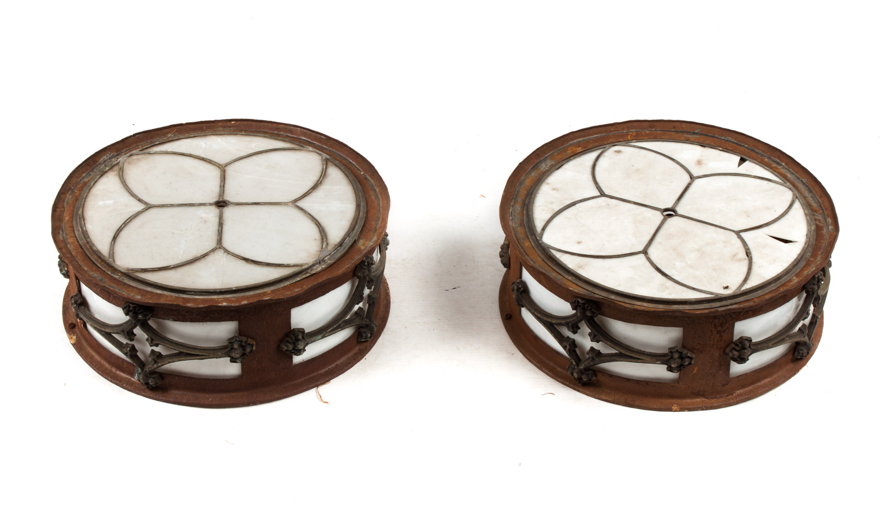 Appraisal: Pair Art Deco metal and glass ceiling lights circa circular